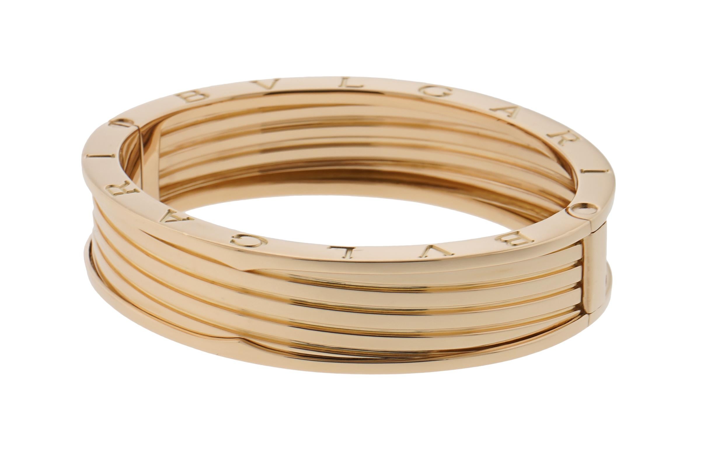 Iconic Bvlgari Bracelet with four rows. Made of 18k Yellow gold with a total weight of 45.10 dwt(70.15 grams).  This is a size 17. 