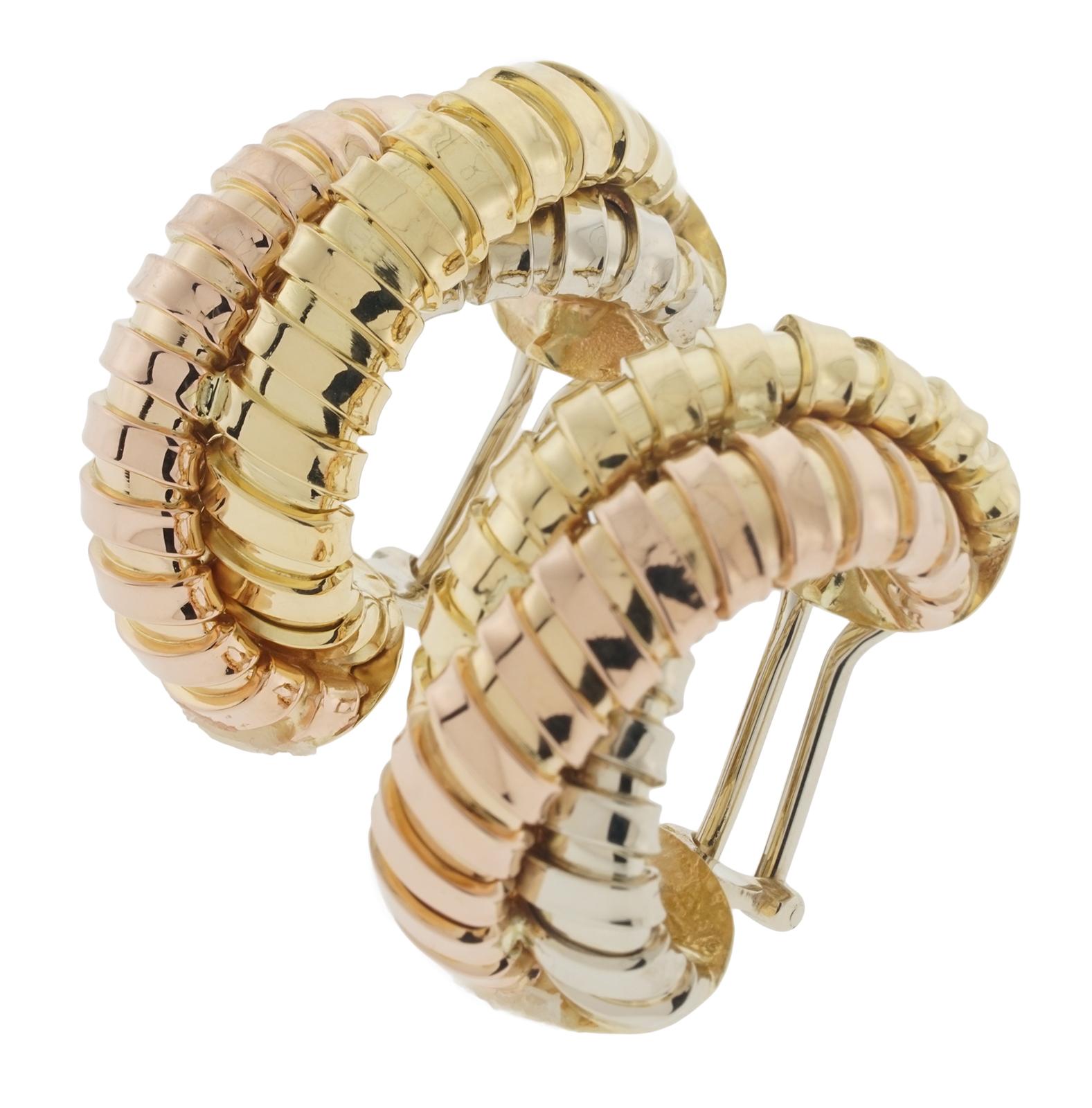 Carlo Weingrill Rolling Ohrringe aus dreifarbigem Gold mit Clip-On-Stil