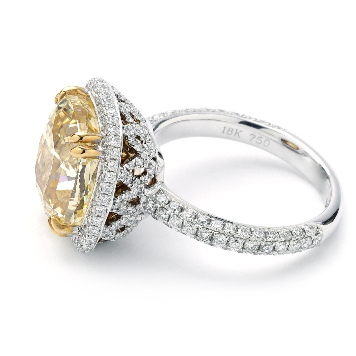 Contemporary GIA Certified 7.10 Carat Centre Fancy Yellow Diamond Ring in 18 Karat White Gold