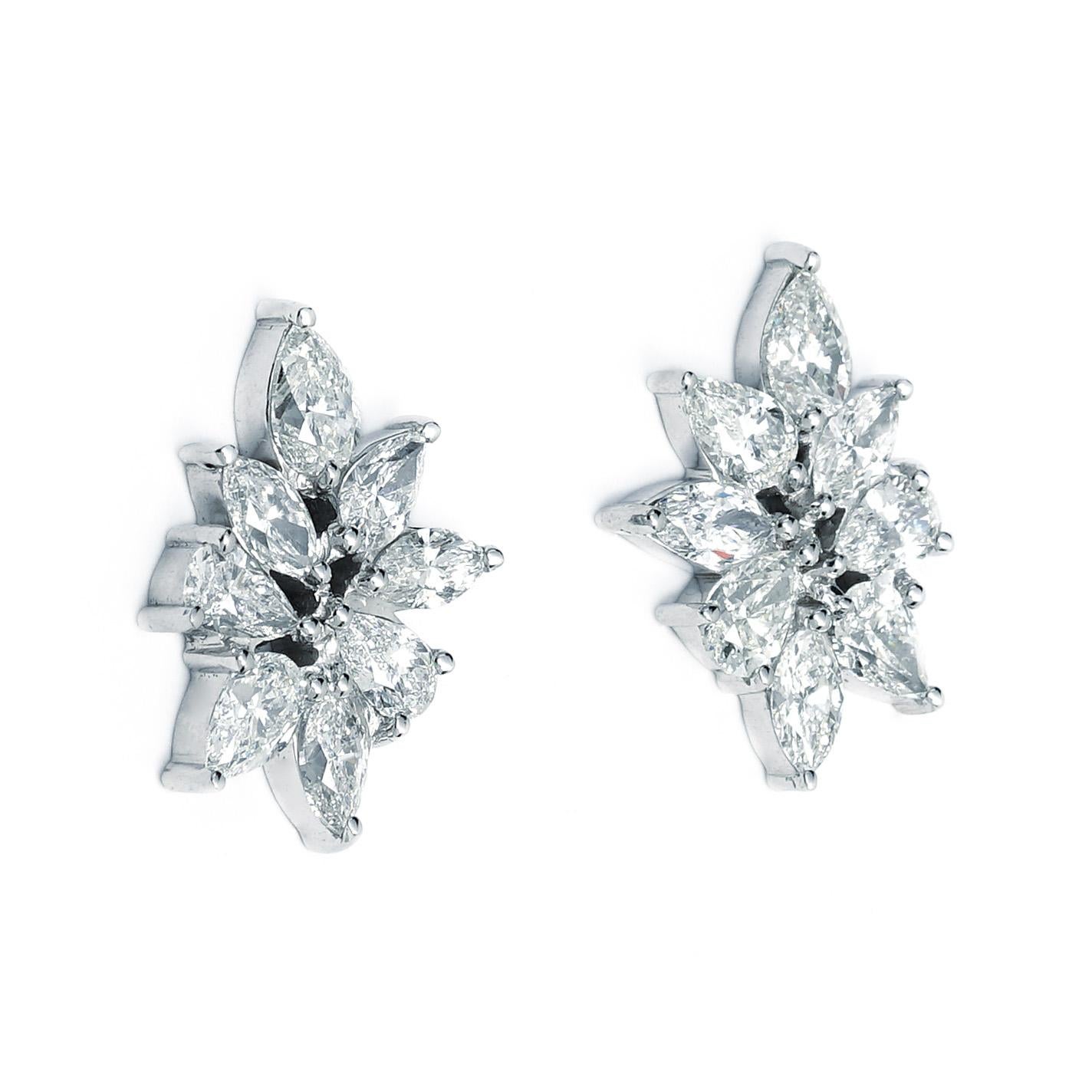 Contemporary Pear and Marquise Diamond Cluster Earrings 7.79 Carat Total Weight For Sale