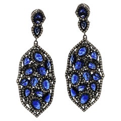 19.12 Cttw Vintage Style Sapphire and Diamond Drop Dangle Earrings in 18K Gold