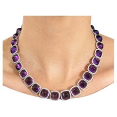 L'Améthyste Collier Riviera 145 Carats Grande Améthyste et Diamant Or blanc 18K