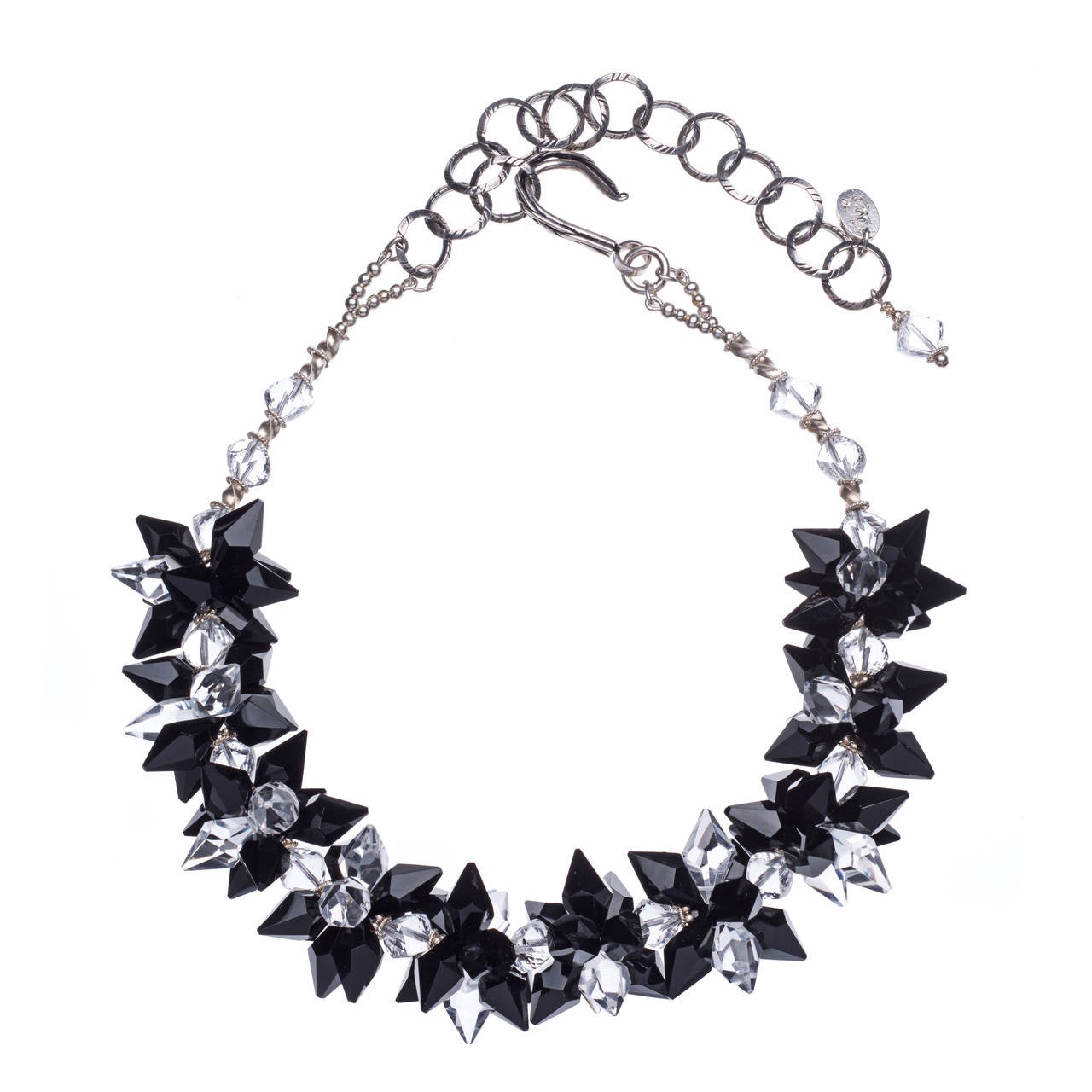 Crystal Quartz, Onyx and Sterling Silver Necklace (adjustable length from 17 inches to 23 inches)