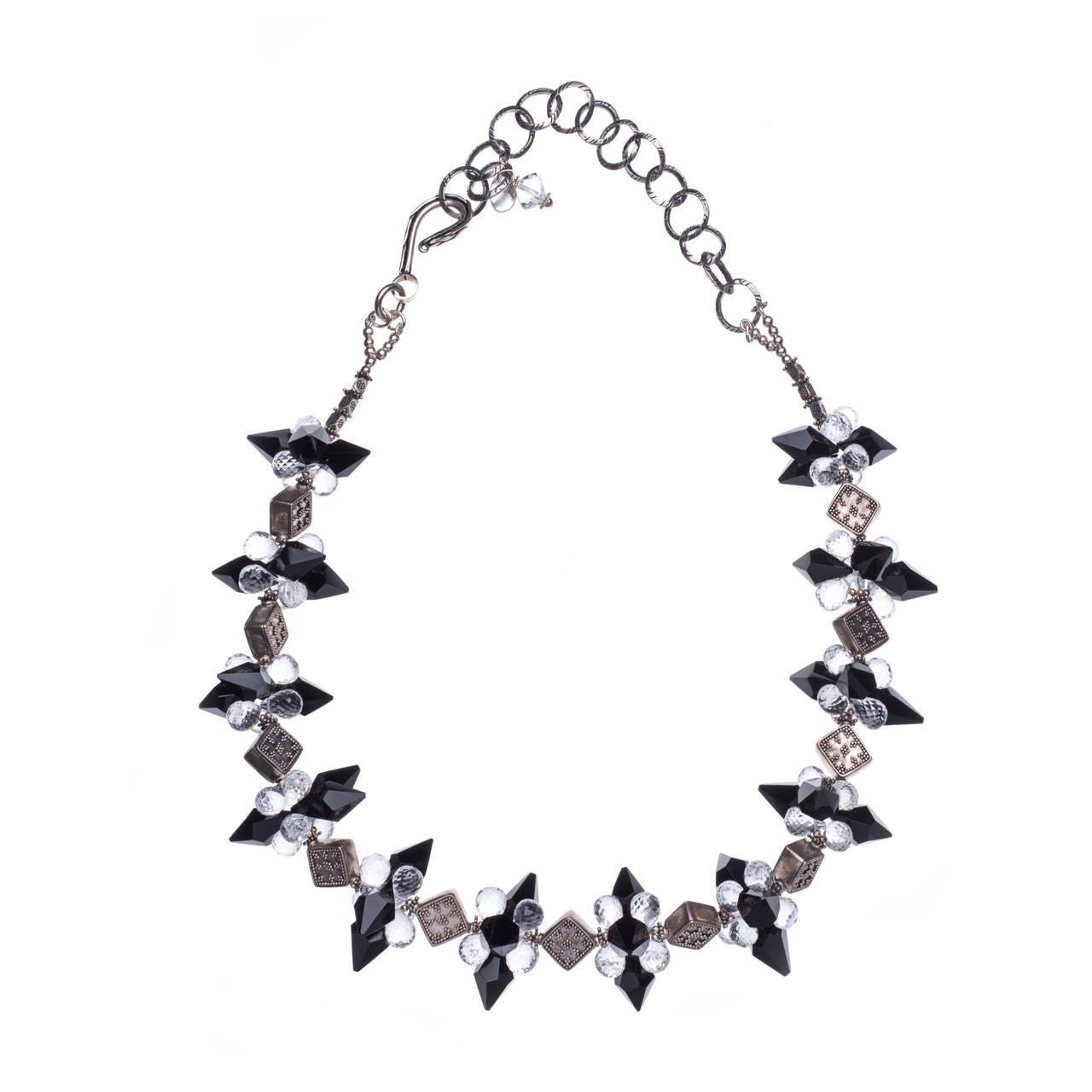 Modern Deborah Liebman Crystal Quartz Onyx Sterling Silver Necklace For Sale