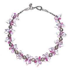 Deborah Liebman Crystal Quartz Pink Topaz Ruby Sterling Silver Necklace