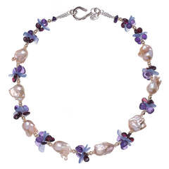 Deborah Liebman Peach Pearl Purple Amethyst Lilac Chalcedony Garnet Necklace