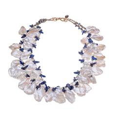 Deborah Liebman Multi-Strand White Pearl Lapis Necklace