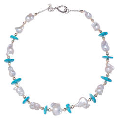 Baroque White Pearls Sleeping Beauty Turquoise Necklace 2