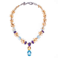 Blue Topaz Citrine and Amethyst Necklace