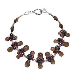 Smoky Quartz Garnet Silver Gold Necklace 3