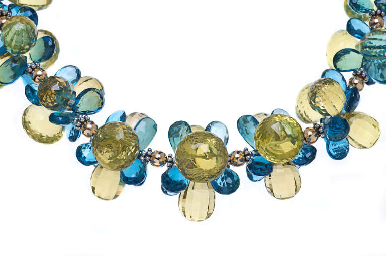 Lemon Quartz London Blue Topaz Sterling Gold Necklace In New Condition For Sale In Kansas City, MO