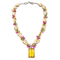Deborah Liebman 77 Carat Citrine Pendant Ruby Peridot Sterling Silver Necklace
