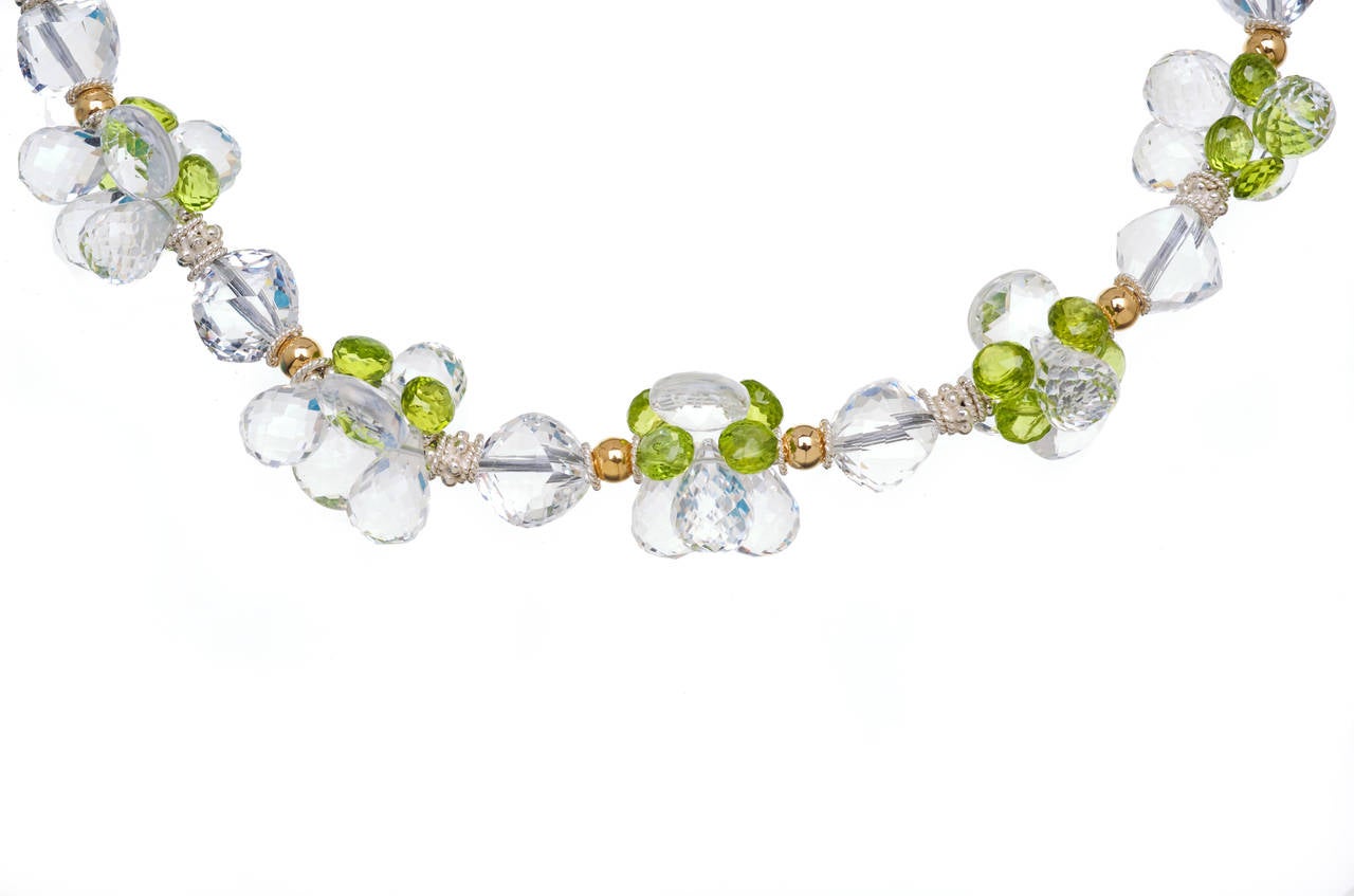 Crystal Quartz Peridot 14K Gold and Sterling Silver Necklace