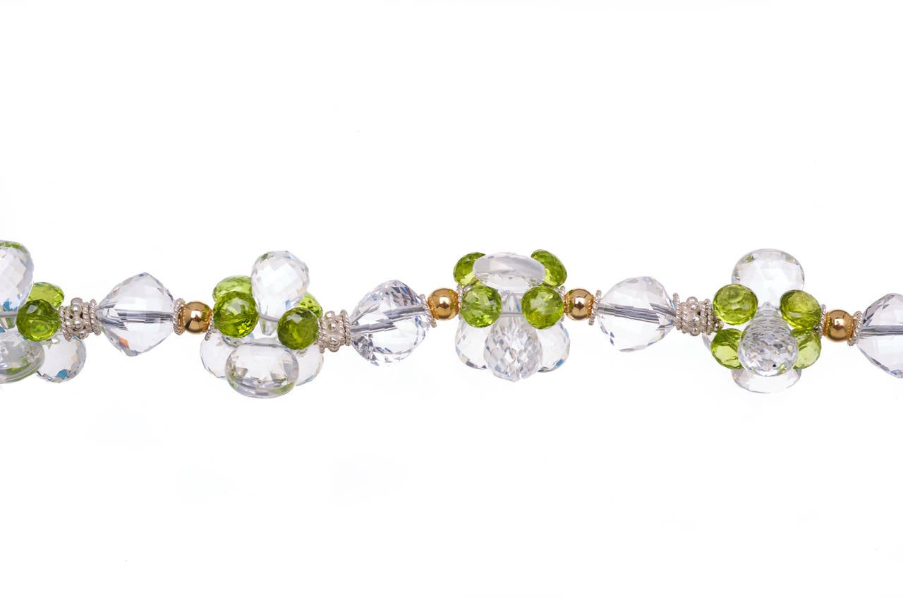 Modern Crystal Quartz Peridot Sterling Silver Gold Necklace For Sale