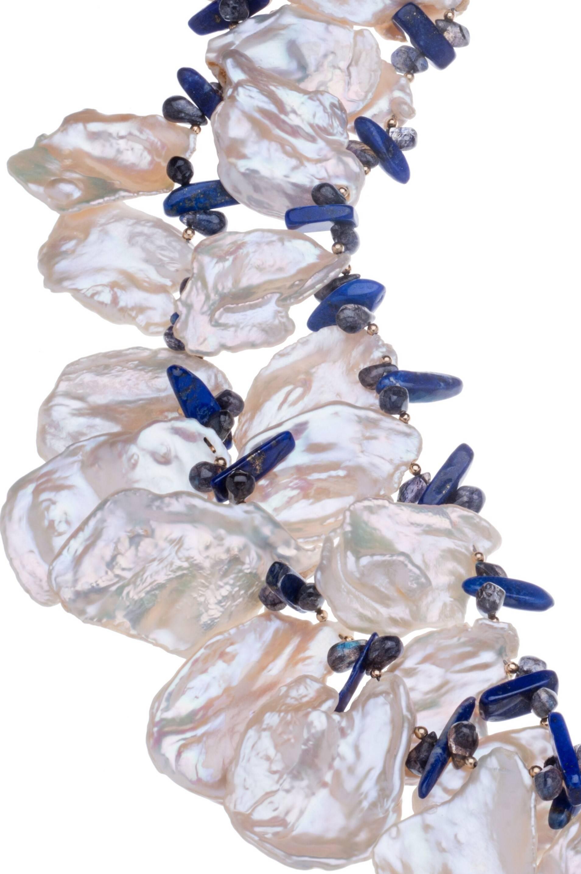 Modern Deborah Liebman Multi-Strand White Pearl Lapis Necklace For Sale