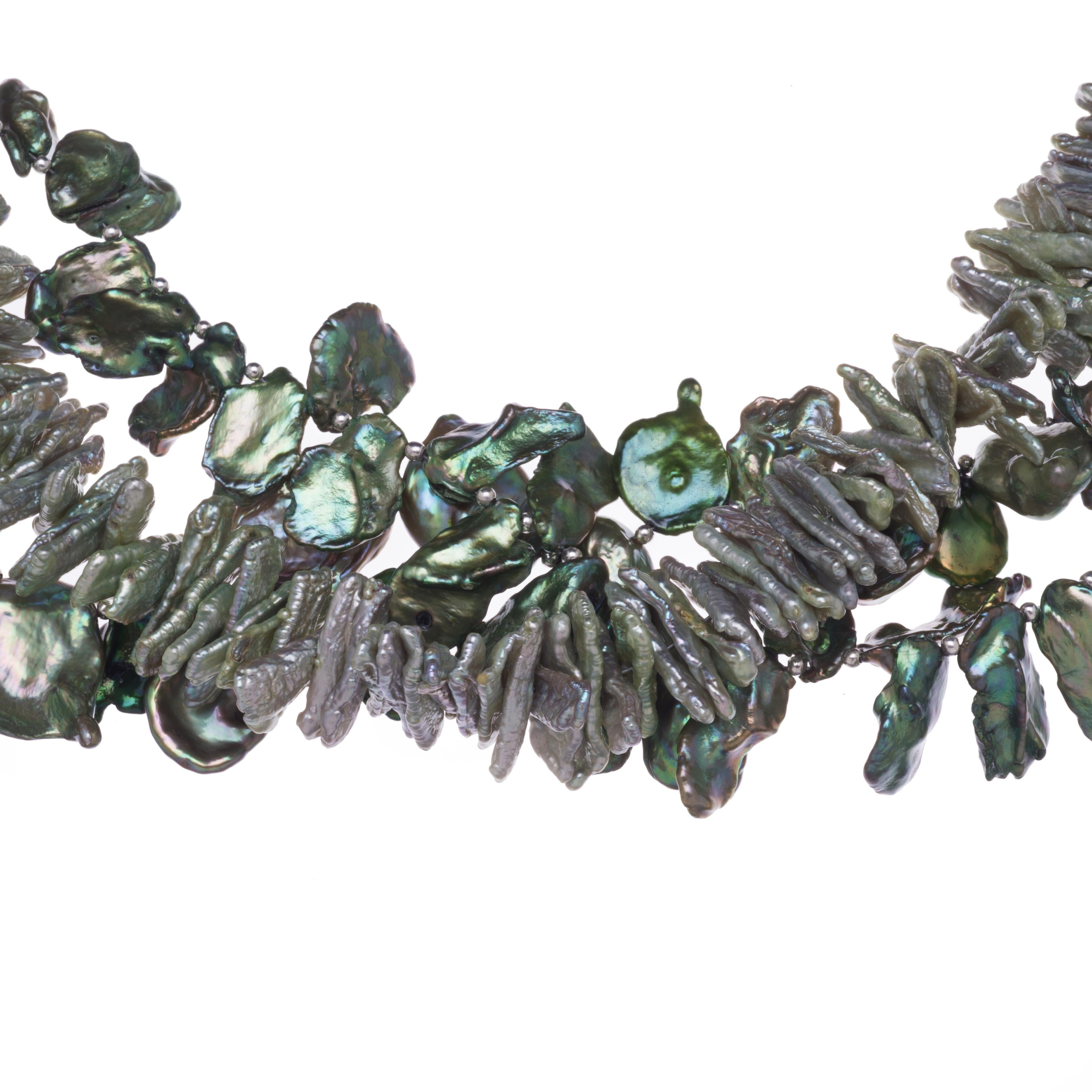 Modern Deborah Liebman Multi-Strand Green Cornflake Pearls Necklace For Sale