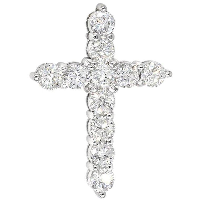 Round Brilliant Diamond Cross Pendant 1.15ct TW SI/1 G/H Color 14kt