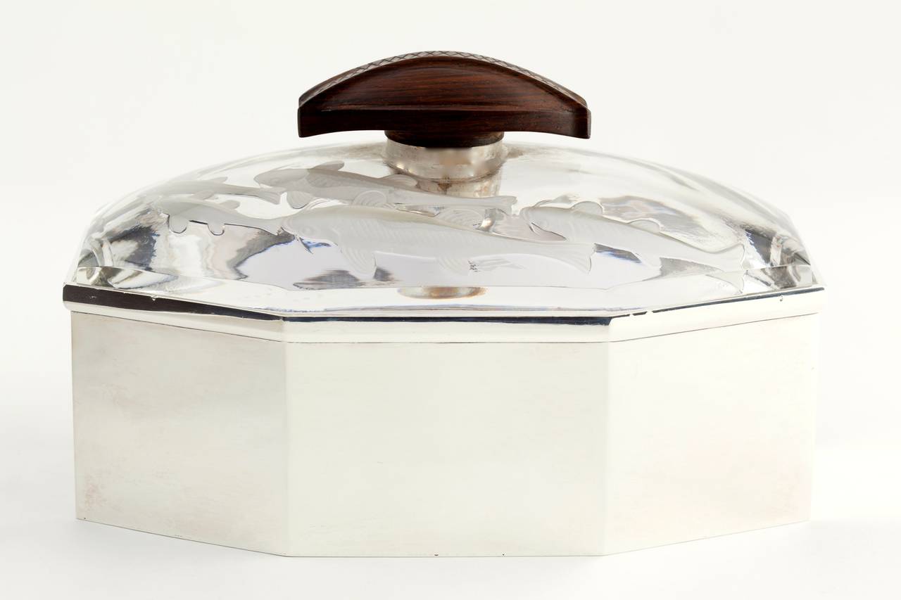 French George DUNAIME / LEMAIRE & de VERNISY, Silver and cristal box, Art Deco For Sale