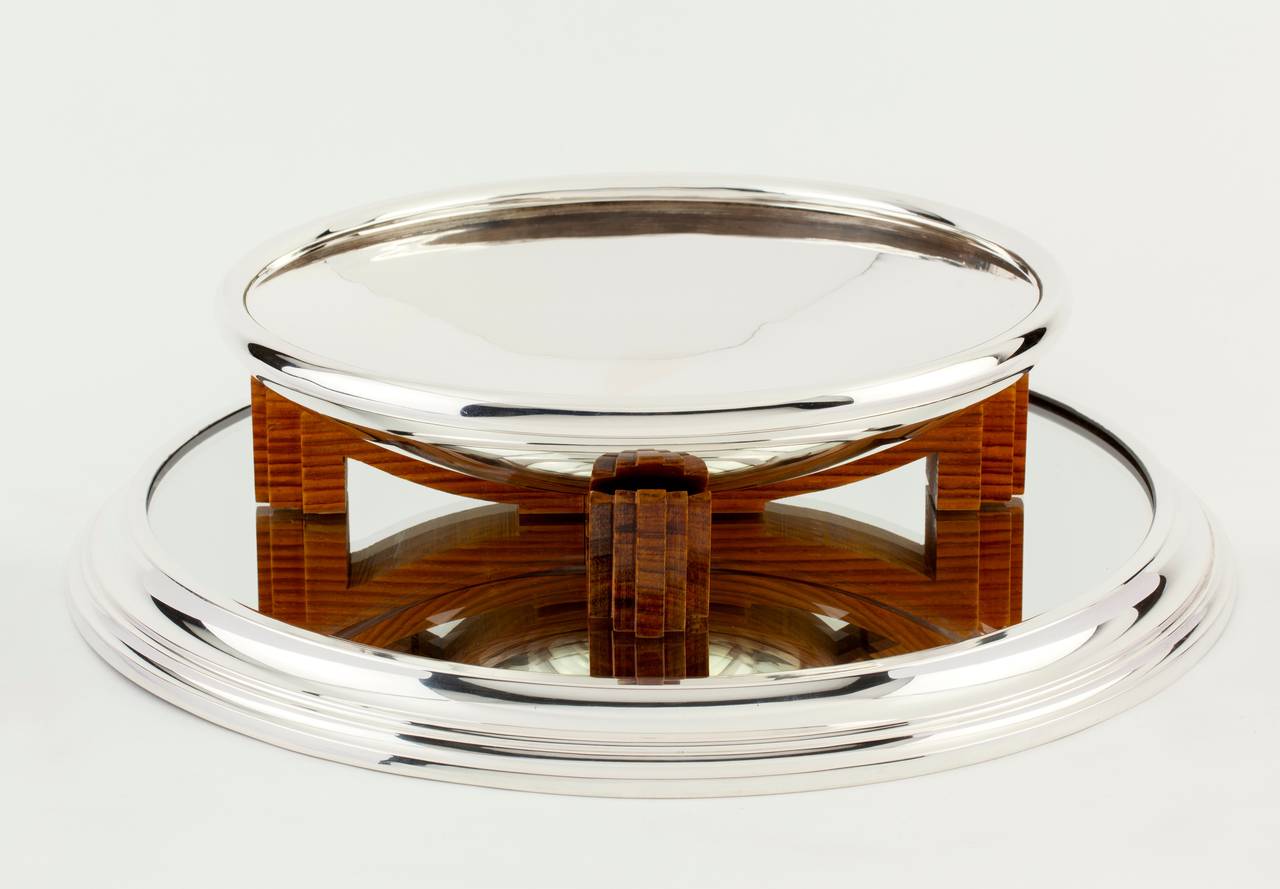 Belgian Raymond Ruys Art Deco Silver and Wood Centerpiece, 1925 For Sale