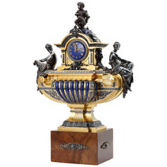 Fannieres Freres Silver Lapis Lazuli Gilt Bronze Clock The Arts