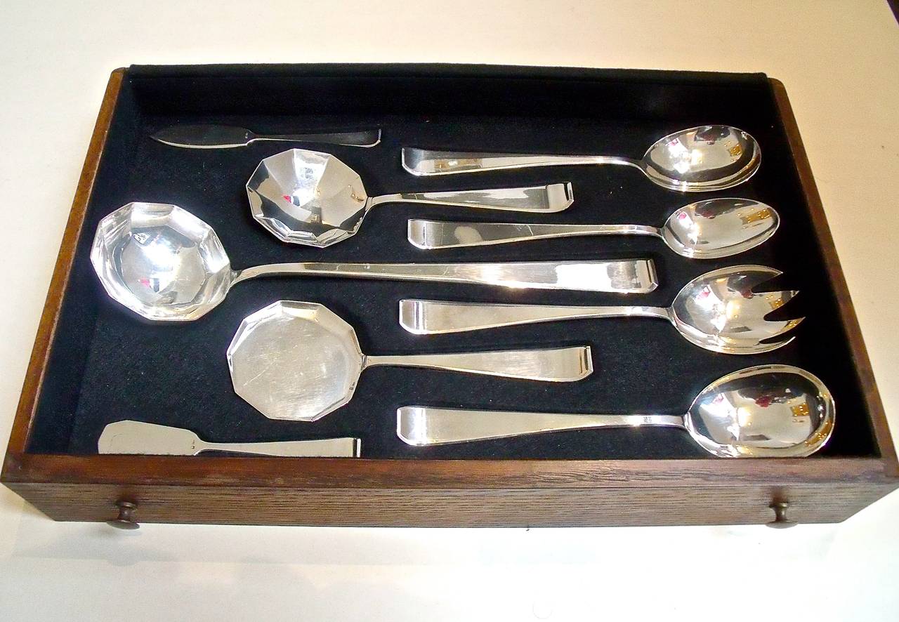 Philippe Wolfers Art Deco Mona Lisa Silver Flatware Set and Wood Chest For Sale 1