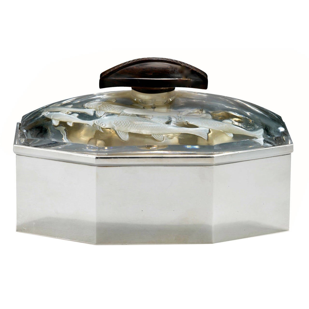 George DUNAIME / LEMAIRE & de VERNISY, Silver and cristal box, Art Deco For Sale
