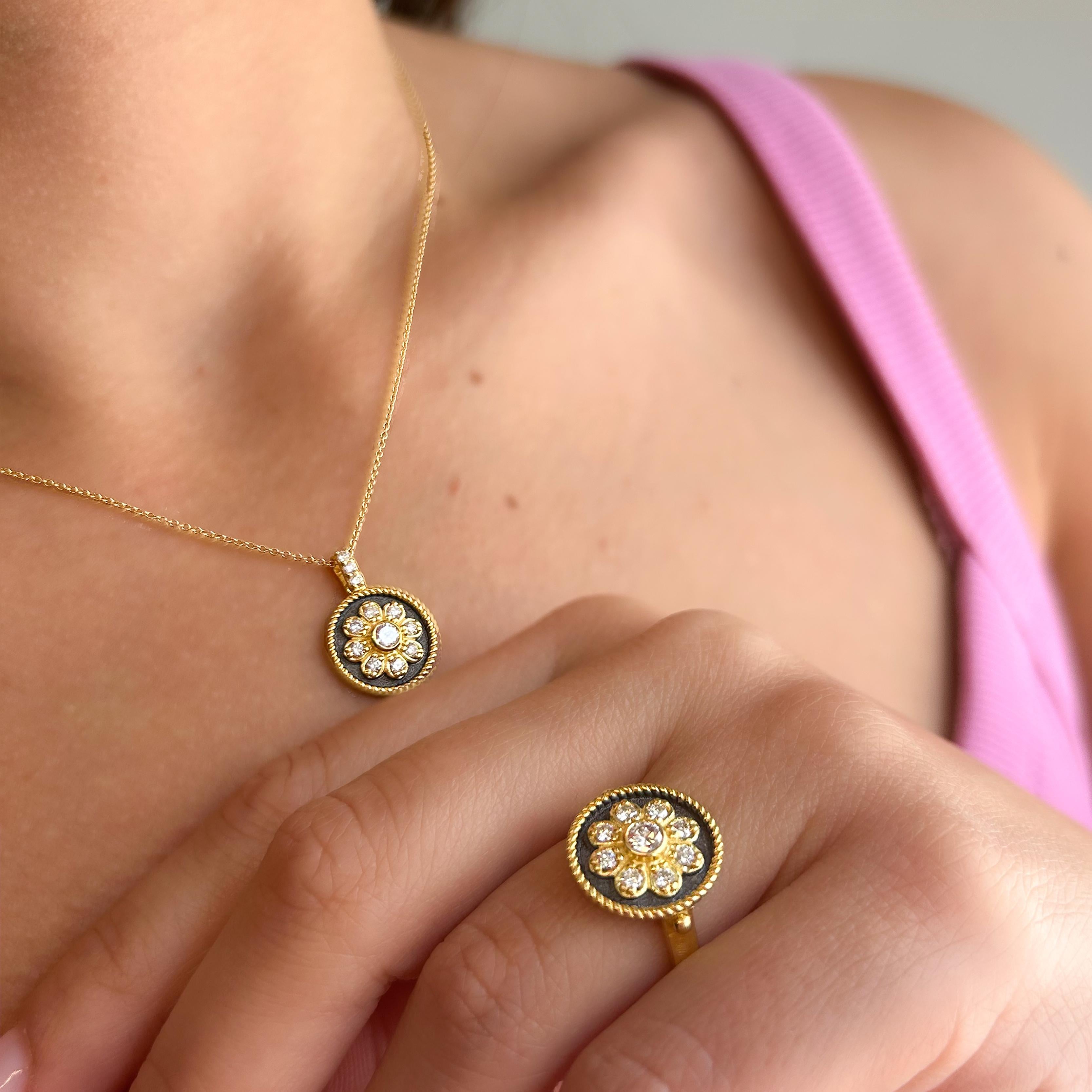 Georgios Collections Pendentif en or jaune 18 carats avec diamants et rhodium noir en vente 1