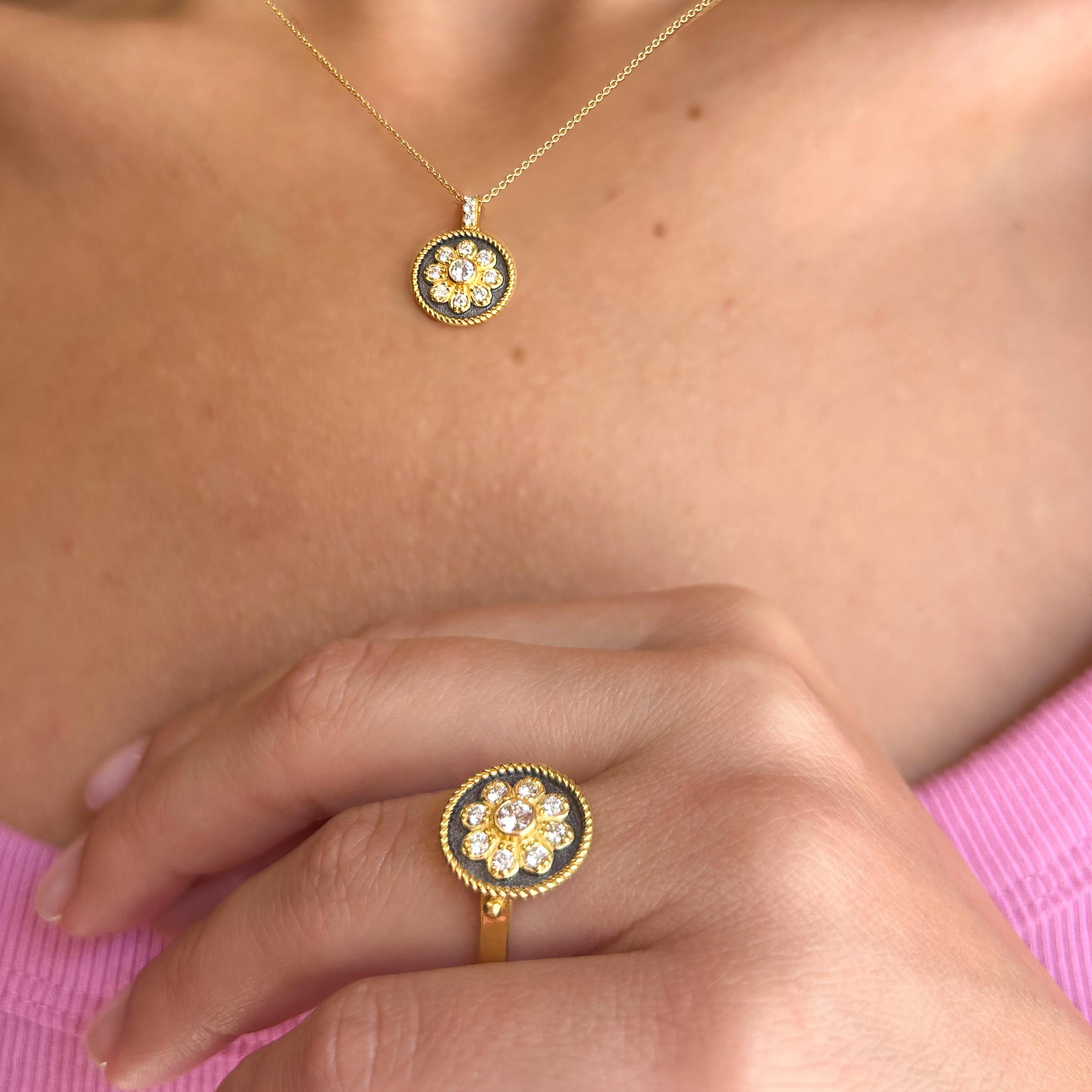 Georgios Collections Pendentif en or jaune 18 carats avec diamants et rhodium noir Unisexe en vente