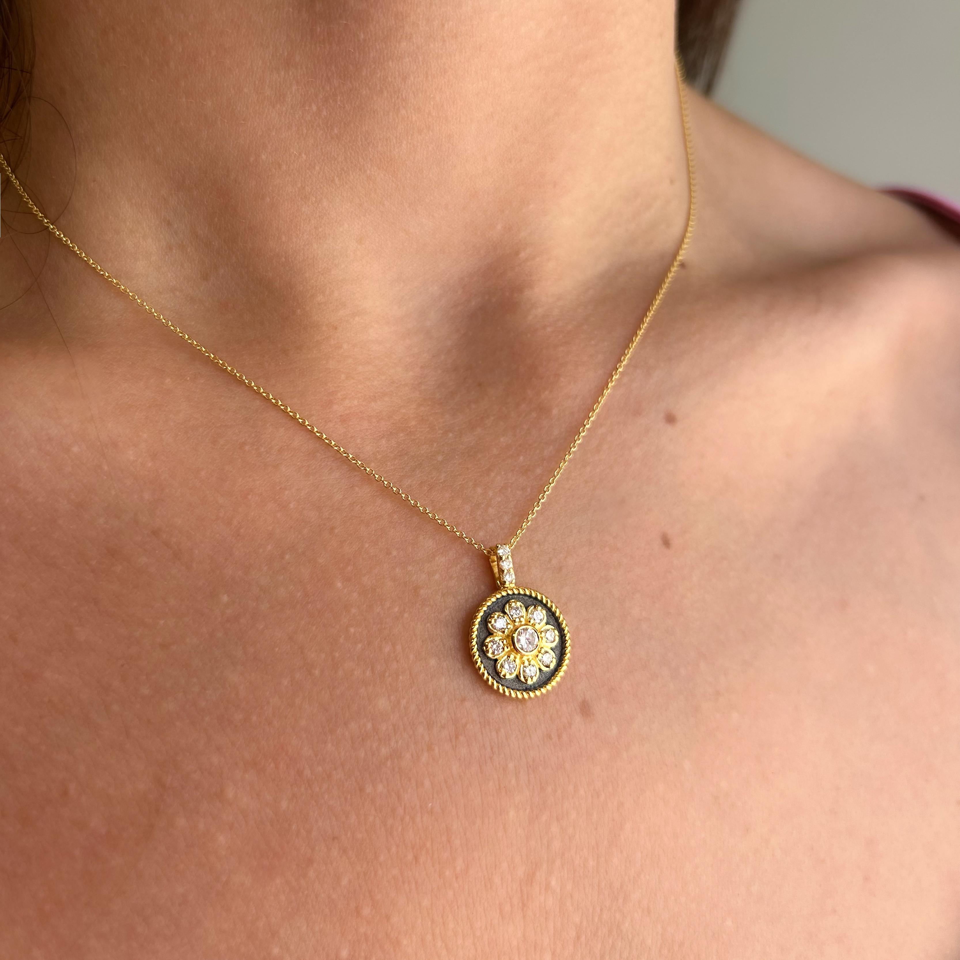 Georgios Collections Pendentif en or jaune 18 carats avec diamants et rhodium noir en vente 2