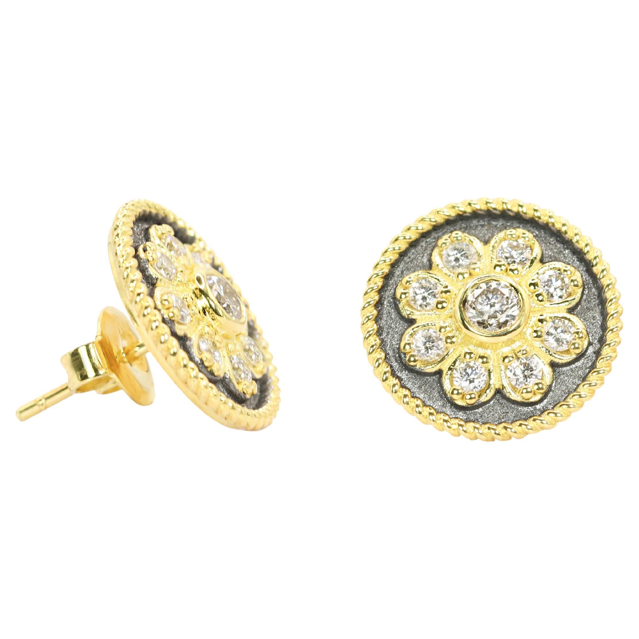 Orecchini con diamanti in oro giallo 18 carati e rodio nero di Georgios Collections