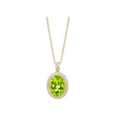 Georgios Collection 18 Karat Yellow Gold Oval-Cut Peridot Halo Pendant