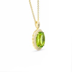 Georgios Collection 18 Karat Yellow Gold Oval-Cut Peridot Halo Pendant