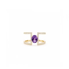 Georgios Collections 18 Karat Yellow Gold Amethyst and Diamond Double Band Ring