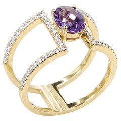 Georgios Collections 18 Karat Yellow Gold Amethyst and Diamond Double Band Ring