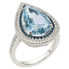 Georgios Collections: acquamarina con taglio a pera in oro bianco 18 carati con diamanti blu
