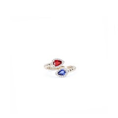 Georgios Collections 18 Karat White Gold Pear Red and Blue Sapphire Ring