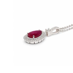 Georgios Collection 18 Karat White Gold Princess-Cut Ruby Pendant with Diamonds