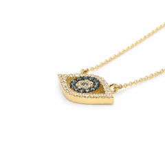 Georgios Collections 18 Karat Yellow Gold Evil Eye Pendant with Blue Diamonds