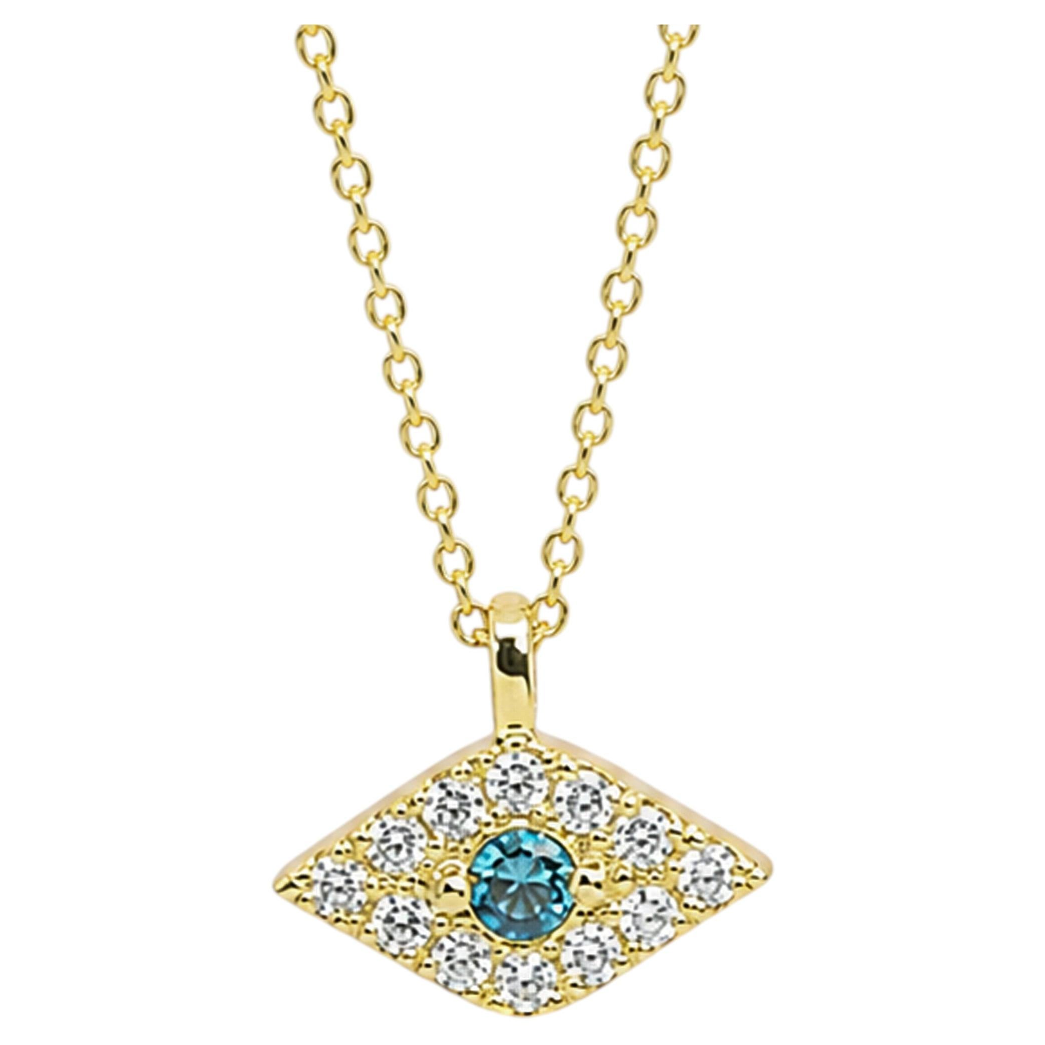 Georgios Collections 18 Karat Yellow Gold Tiny Evil Eye Blue Diamond Pendant For Sale