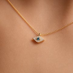 Georgios Collections 18 Karat Yellow Gold Tiny Evil Eye Blue Diamond Pendant