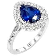 Georgios Collections 18 Karat White Gold Pear Sapphire Double Halo Diamond Ring