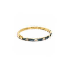 Georgios Collection 18 Karat Yellow Gold Blue Diamond Bangle with Diamond Flower
