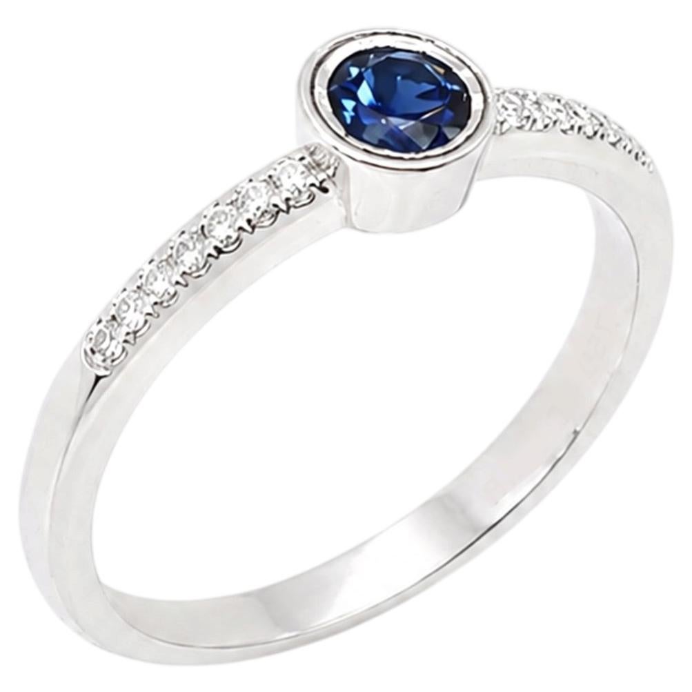 Georgios Collections 18 Karat White Gold Round Sapphire and Diamond Bezel Ring