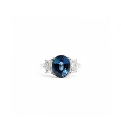 Georgios Collections 18 Karat White Gold Oval Sapphire and Cadillac Diamond Ring