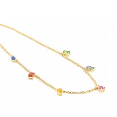 Georgios Collections 18 Karat Yellow Gold Multi Sapphire Dangle Pendant Necklace