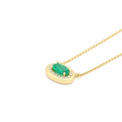 Georgios Collections 18 Karat Yellow Gold Oval Emerald and Diamond Halo Pendant