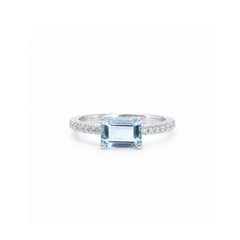 Anello Georgios Collections in oro bianco 18 carati con acquamarina taglio smeraldo e diamanti
