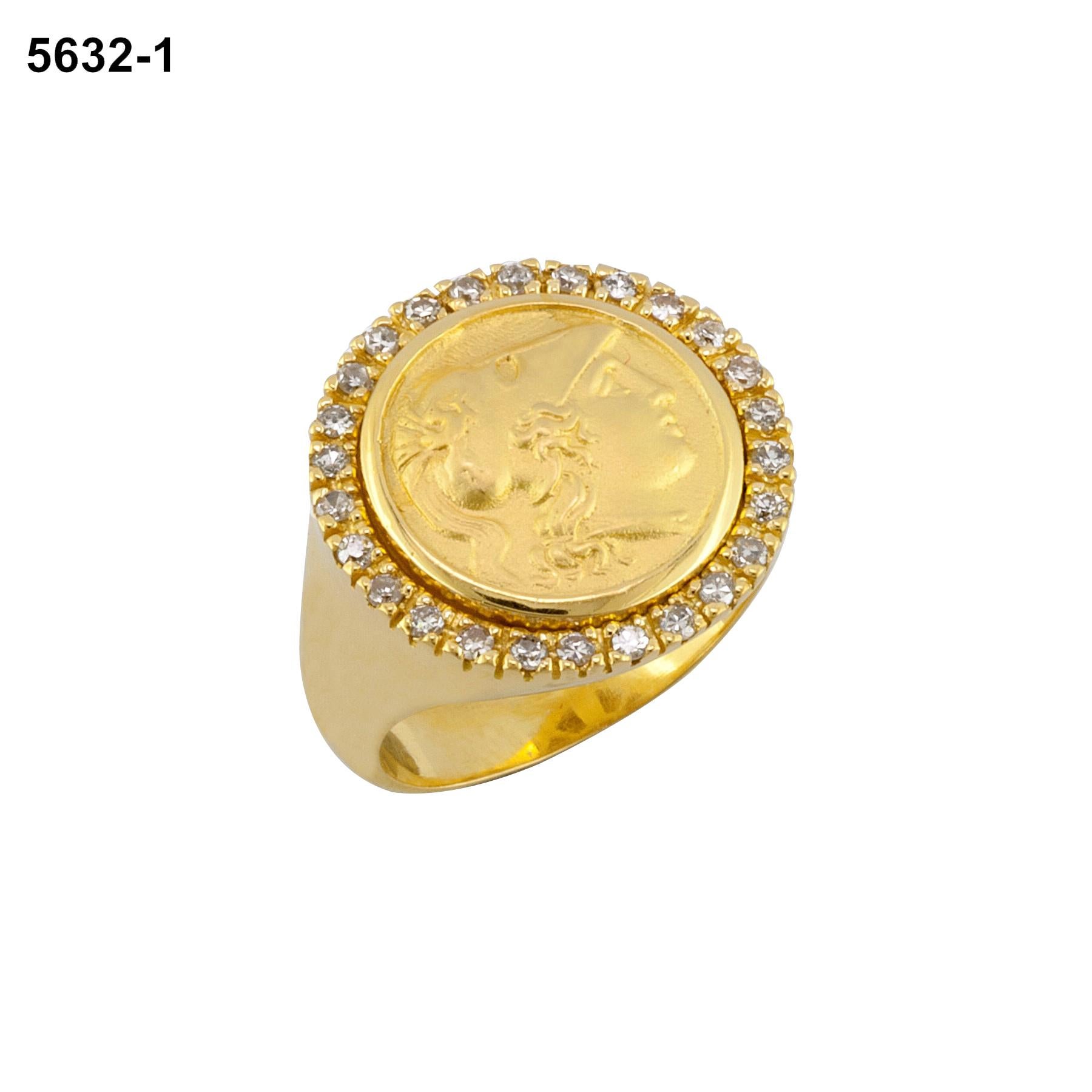 This S.Georgios solid 18 Karat Yellow Gold Man and Woman Coin Ring is all made by hand. The ring has a solid 18 Karat Gold Coin of Athina, (the coin is an exact copy of the original) the Goddess of wisdom - a symbol of knowledge and protector of