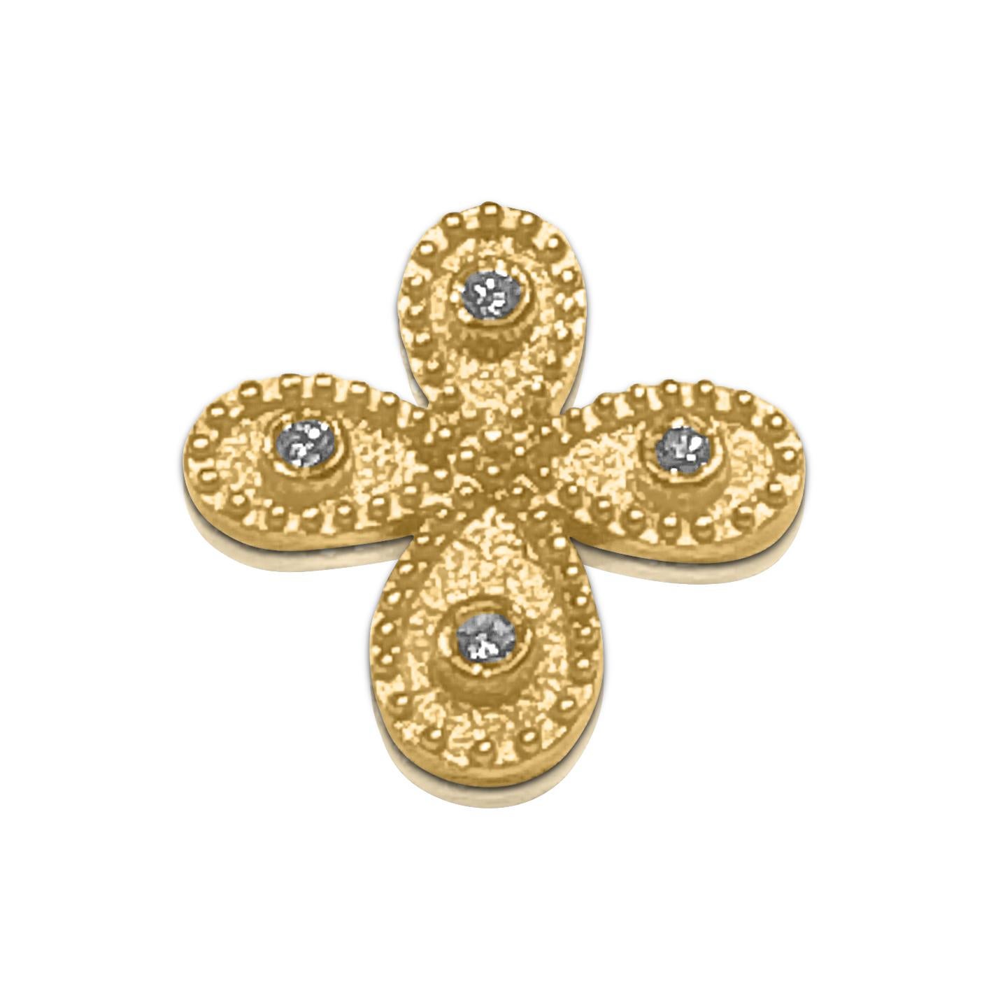 Women's or Men's Georgios Collection 18 Karat Yellow Gold Diamond Granulation Cross with Chain 