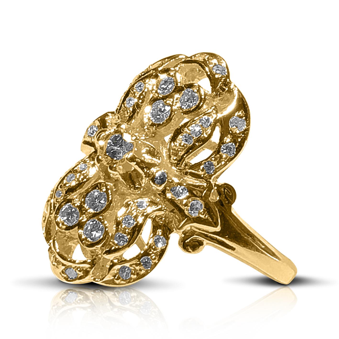 Georgios Collections 18 Karat Yellow Gold Diamond Byzantine Style Long Ring  (Byzantinisch)